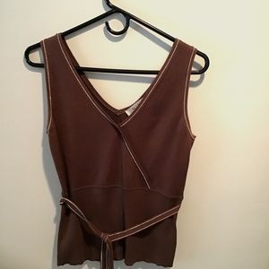 Nine & Company Brown Sleeveless Belted Top